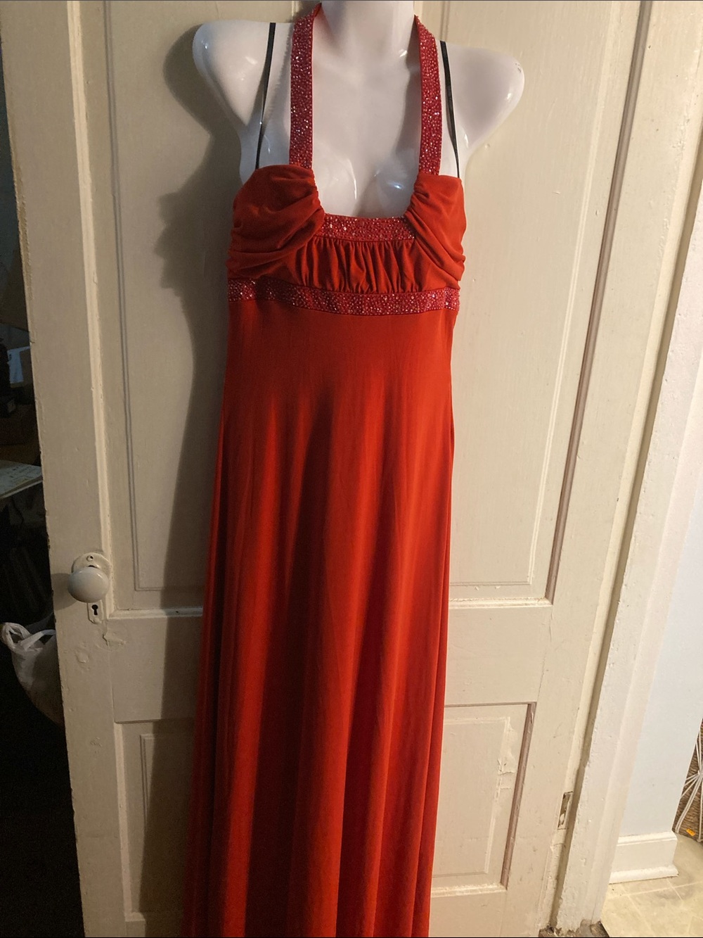 Laundry By Shelli Segal Red Backless Halter Evening Gown